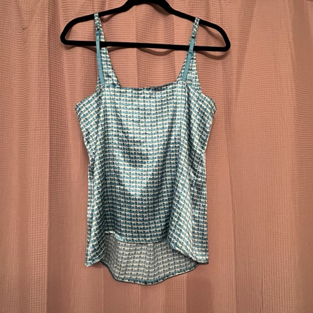 Y2K Vintage Green Blue Printed Satin Scoop Neck Tank New York & Company M - Picture 3 of 6